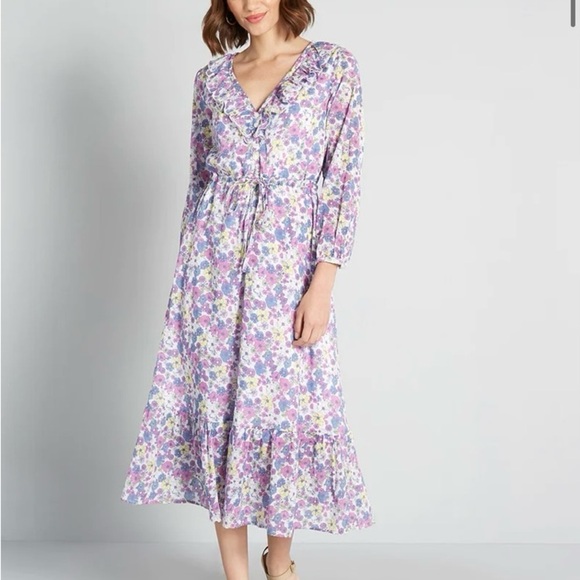 ModCloth Ditzy Floral Print “Ruffling For Flowers” MIDI Dress Cottagecore Sz 14 - Picture 1 of 16